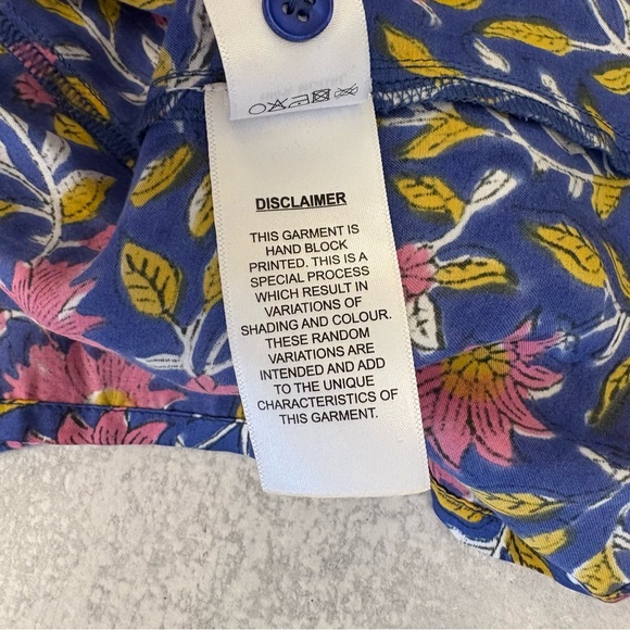 Emerson Fry || Emmaline Blouse Blue Chrysanthemum Satin Block Print Floral - Picture 10 of 10